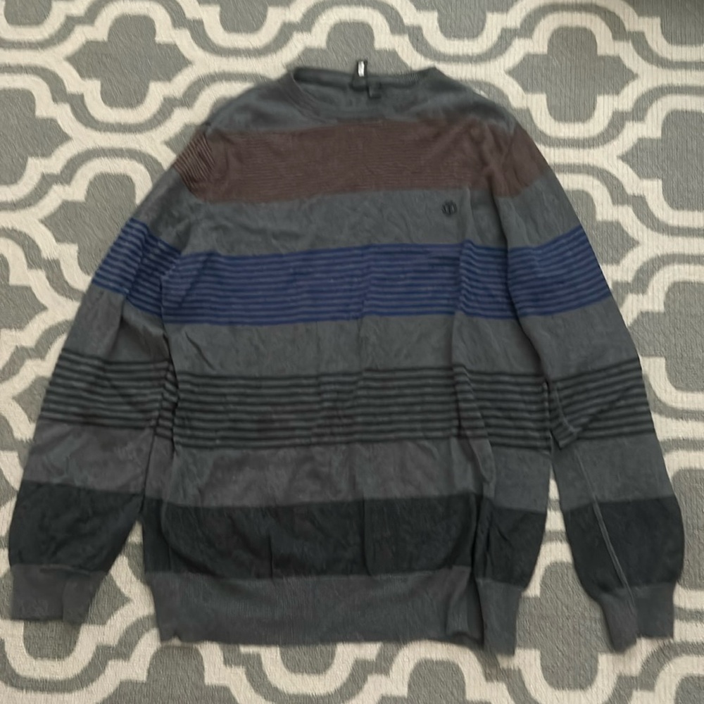 Large grey red and blue long sleeve Striped Element Sweater